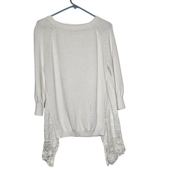 Sundance Medium White‎ Linen Cotton Knit Sweater Crotchet Lace Hem Cottagecore M - Picture 1 of 8